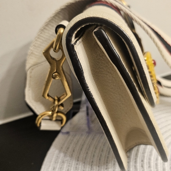 Gucci Butterfly Mini Shoulder Bag – Web Stripe, Cream Leather (Style 505383) - Picture 5 of 13